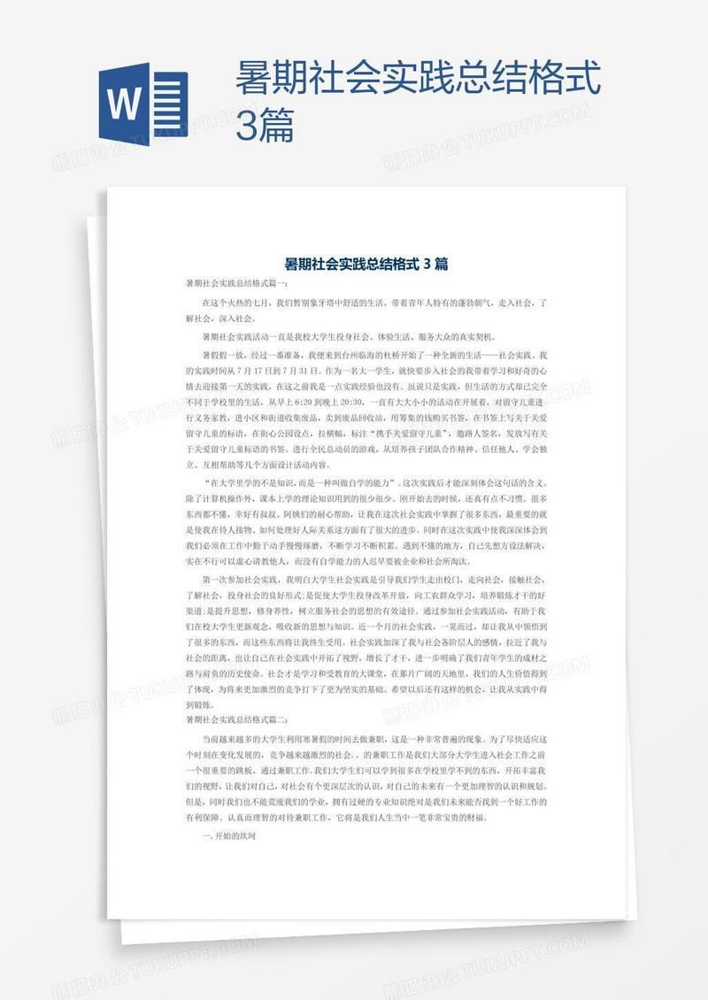 暑期社会实践总结格式3篇