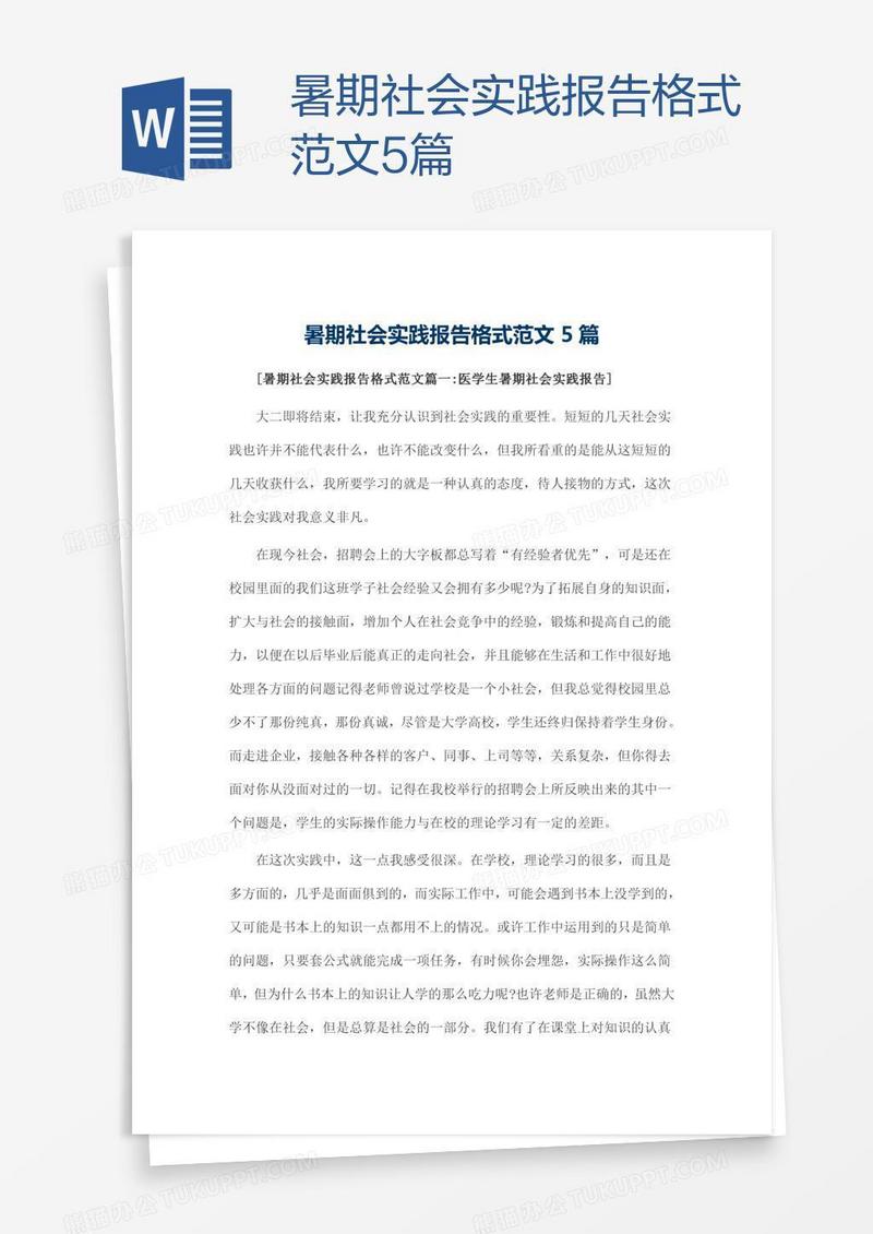 暑期社会实践报告格式范文5篇