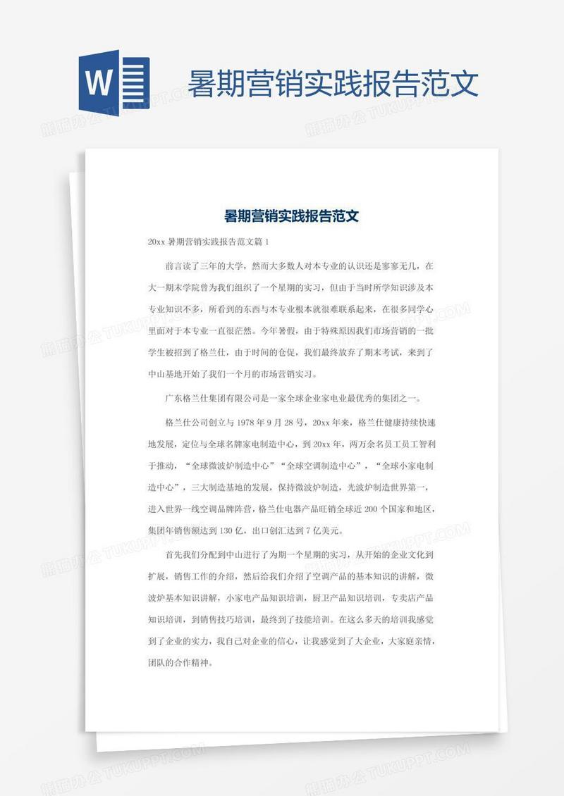 暑期营销实践报告范文