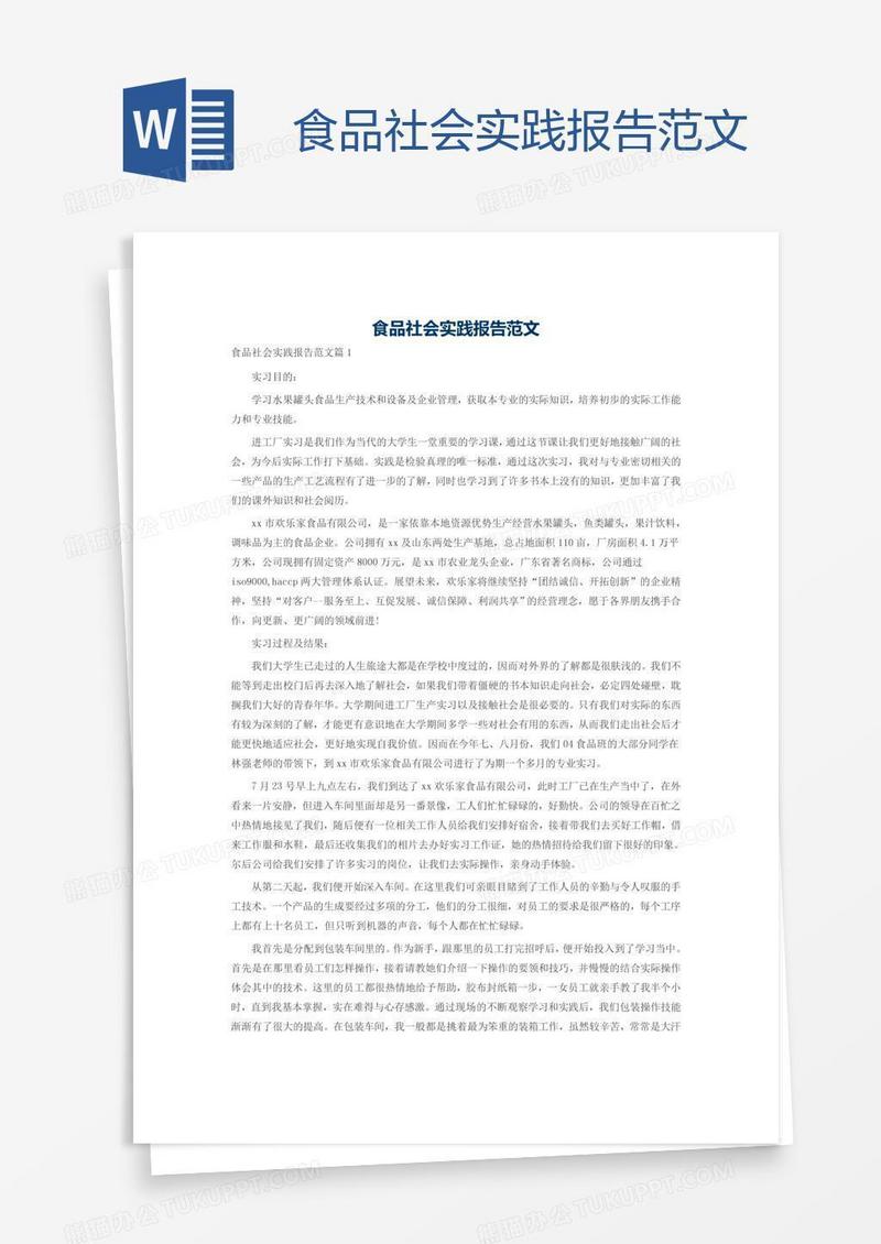 食品社会实践报告范文
