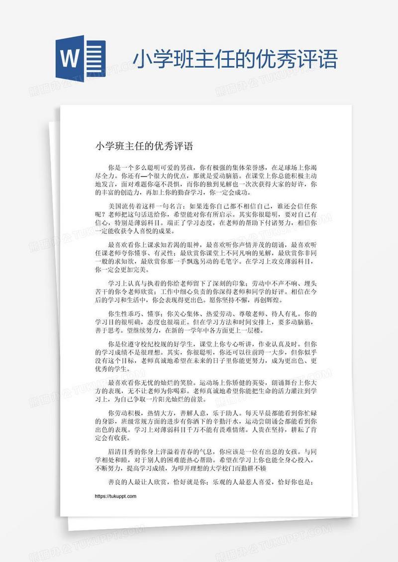 小学班主任的优秀评语