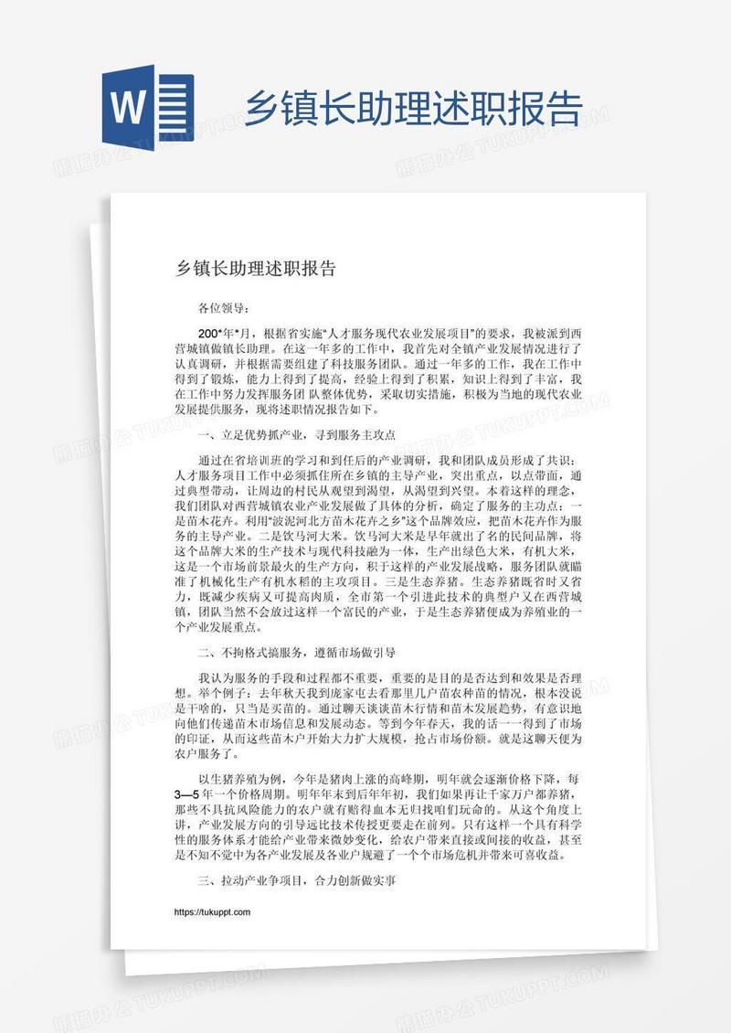 乡镇长助理述职报告