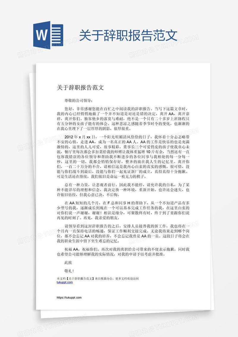 关于辞职报告范文