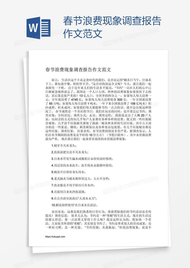 春节浪费现象调查报告作文范文