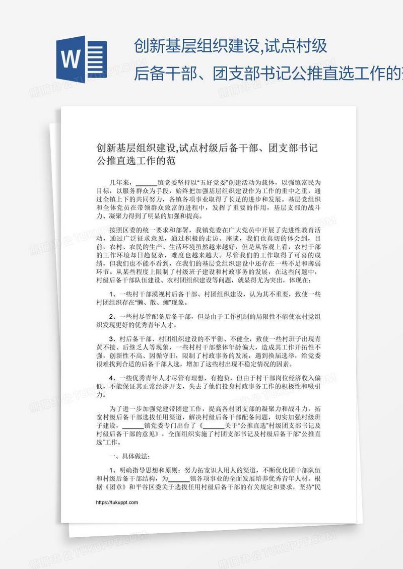 创新基层组织建设,试点村级后备干部、团支部书记公推直选工作的范