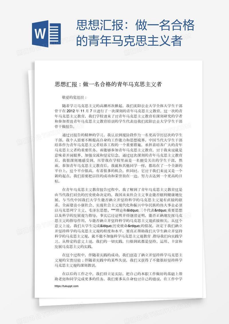 思想汇报：做一名合格的青年马克思主义者