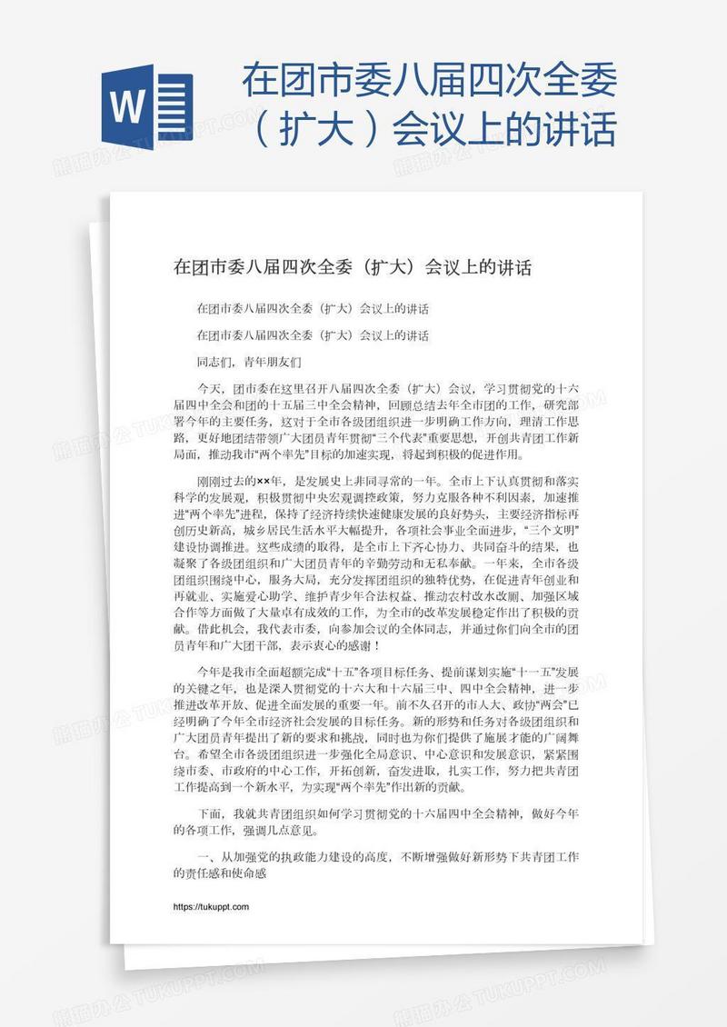 在团市委八届四次全委（扩大）会议上的讲话