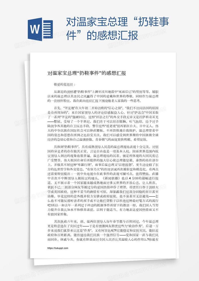 对温家宝总理“扔鞋事件”的感想汇报