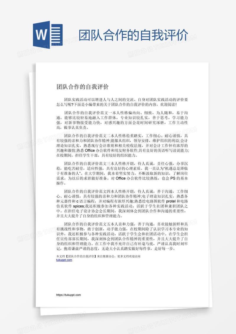 团队合作的自我评价