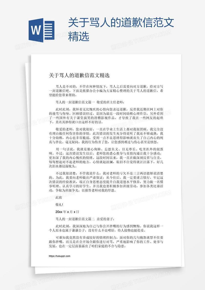关于骂人的道歉信范文精选