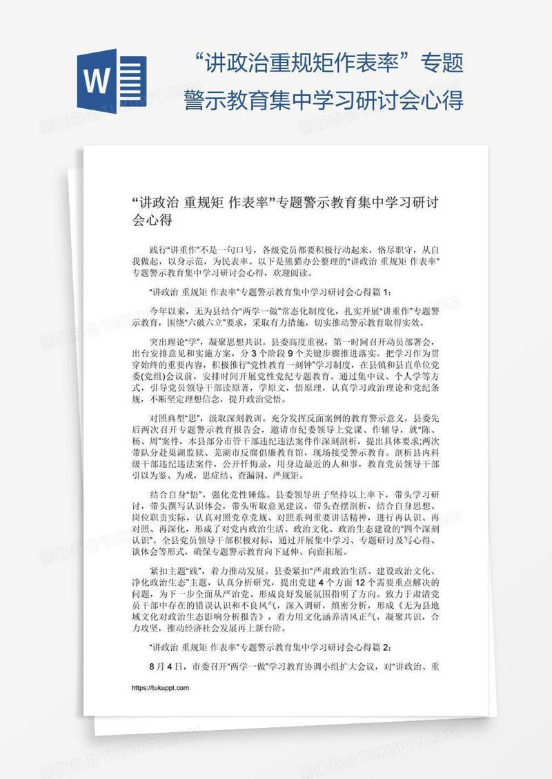 “讲政治重规矩作表率”专题警示教育集中学习研讨会心得