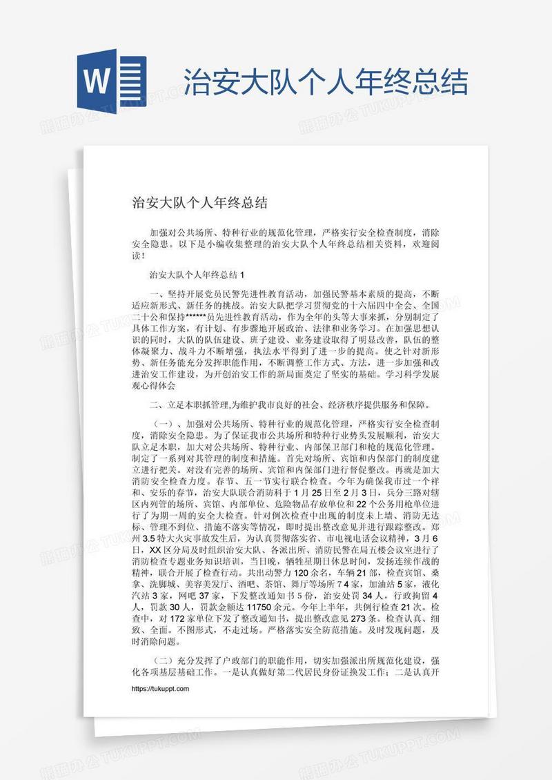 治安大队个人年终总结