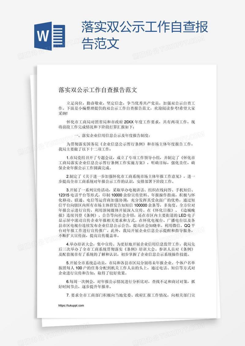 落实双公示工作自查报告范文