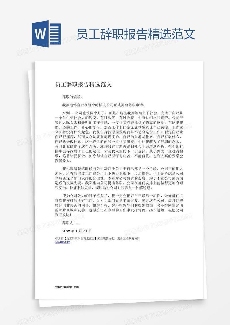 员工辞职报告精选范文