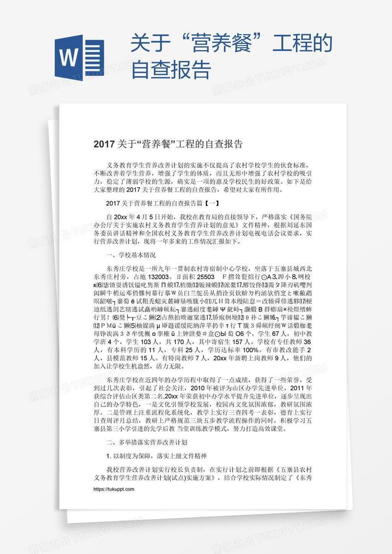 关于“营养餐”工程的自查报告