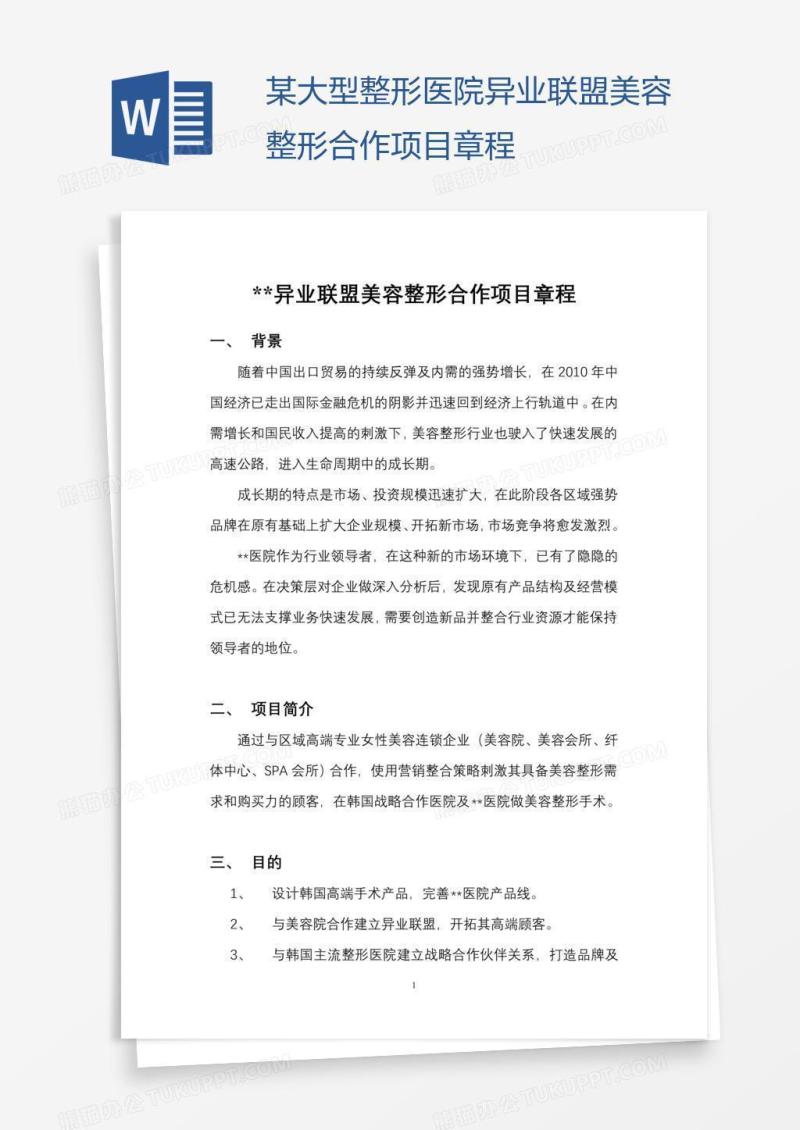 某大型整形医院异业联盟美容整形合作项目章程