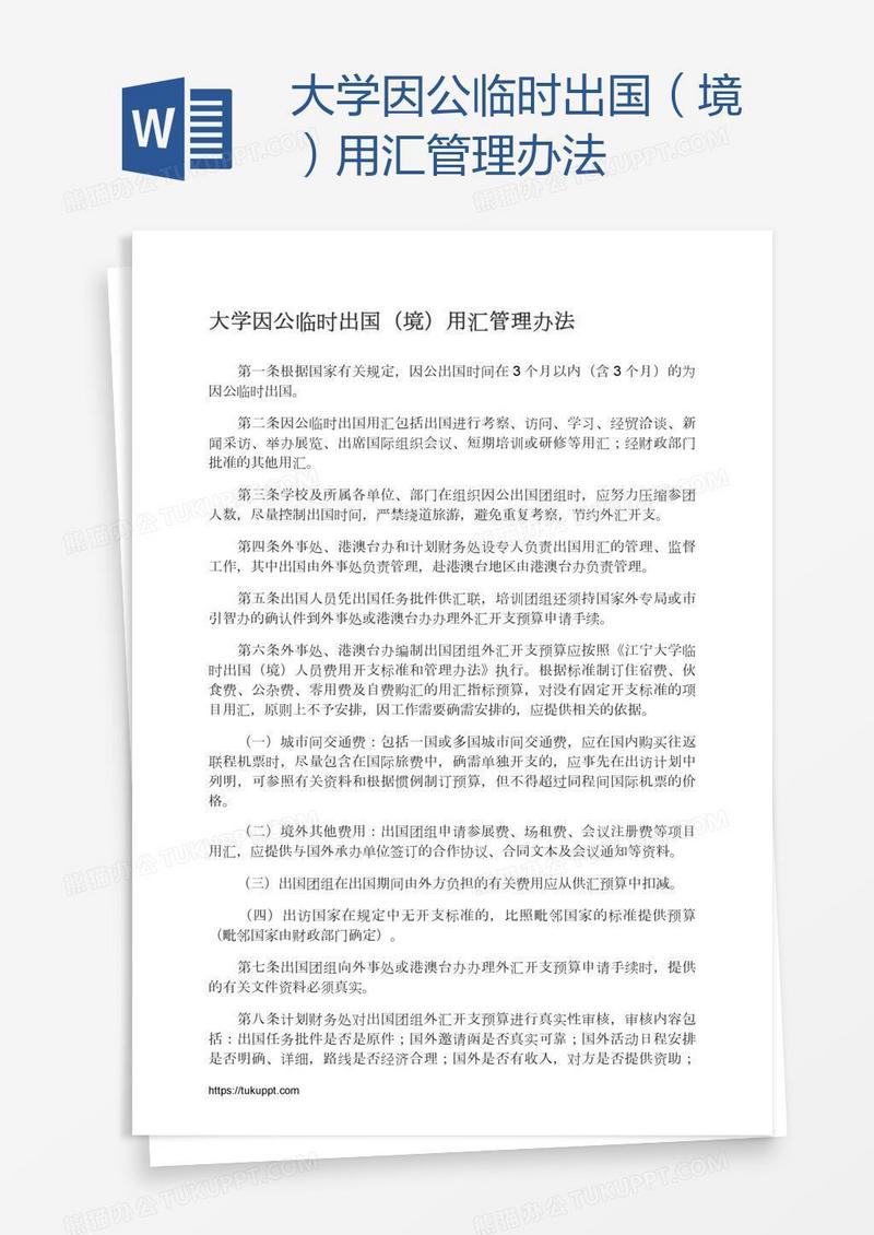 大学因公临时出国（境）用汇管理办法