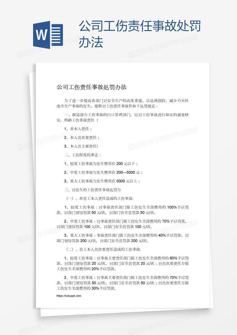 公司工伤责任事故处罚办法