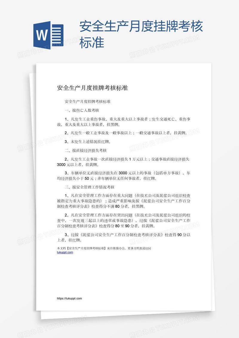 安全生产月度挂牌考核标准