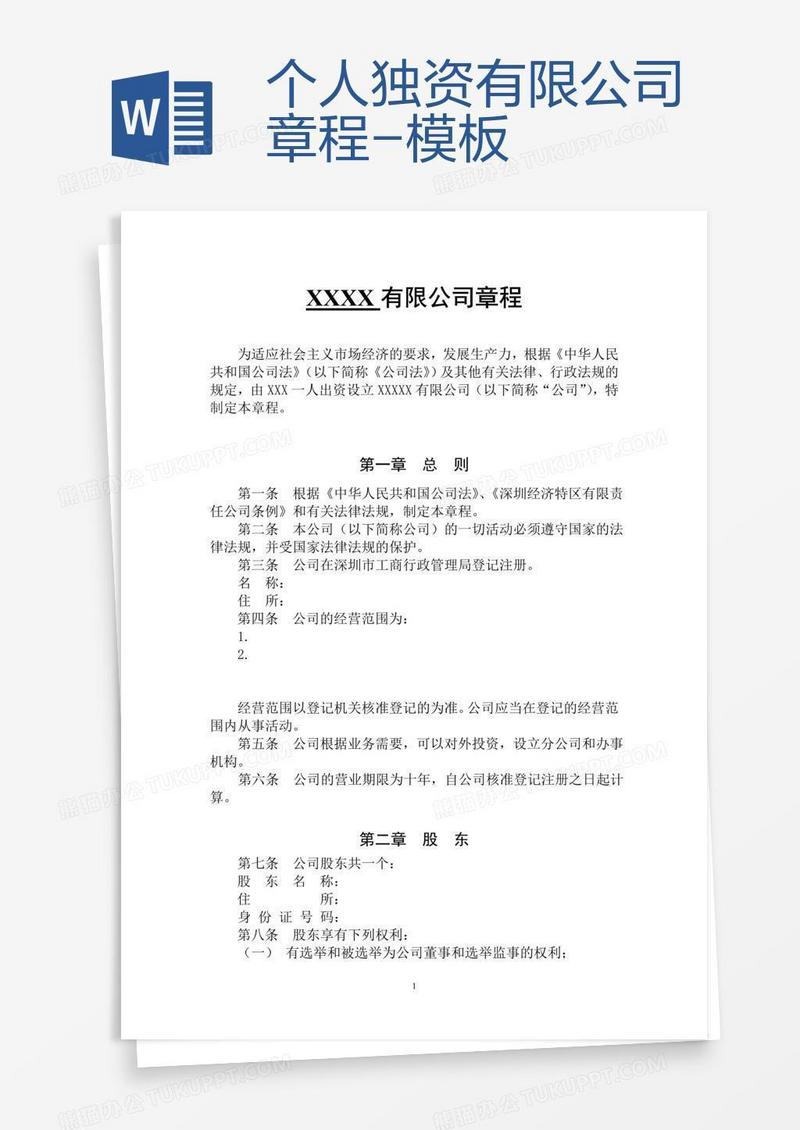 个人独资有限公司章程-模板