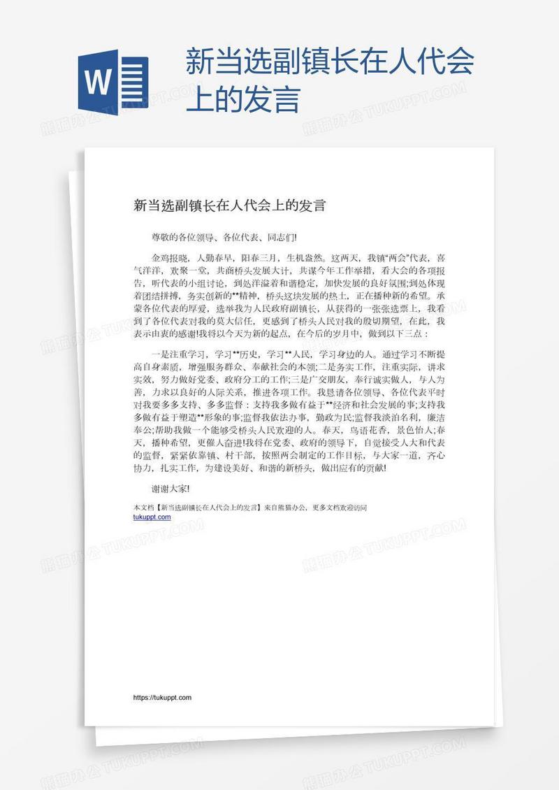 新当选副镇长在人代会上的发言
