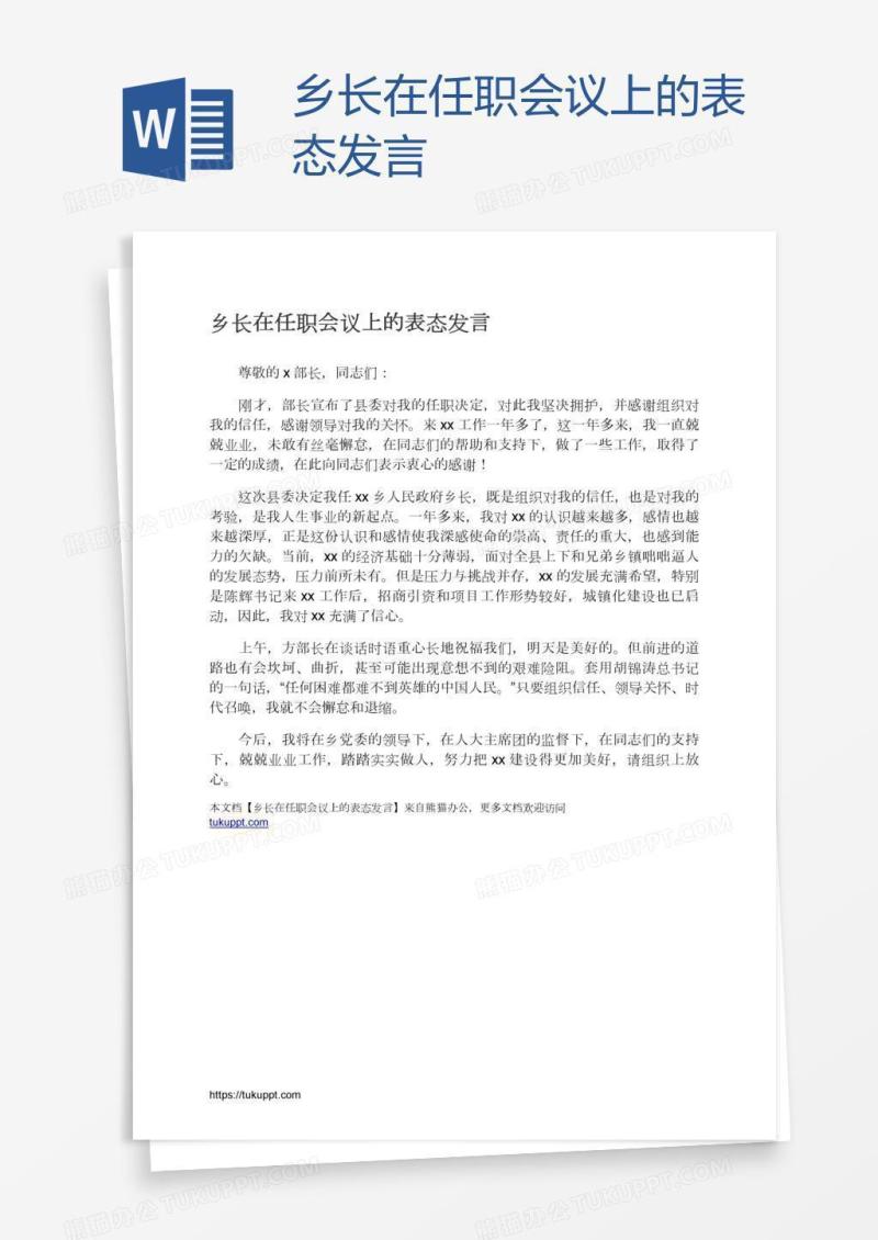 乡长在任职会议上的表态发言
