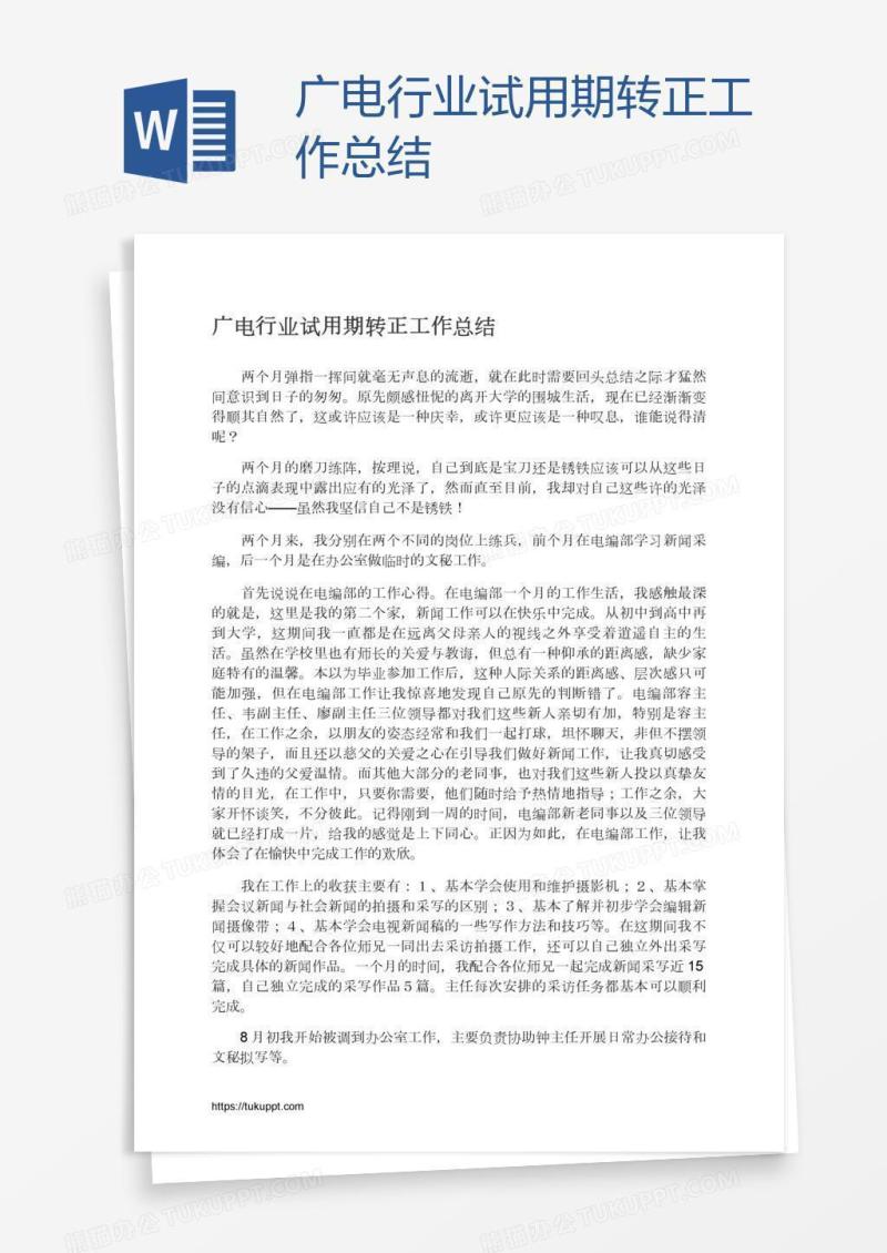 广电行业试用期转正工作总结