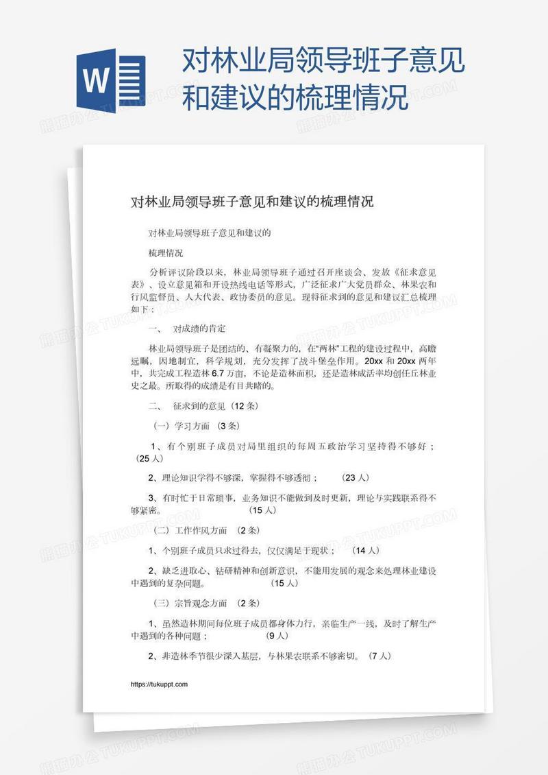 对林业局领导班子意见和建议的梳理情况