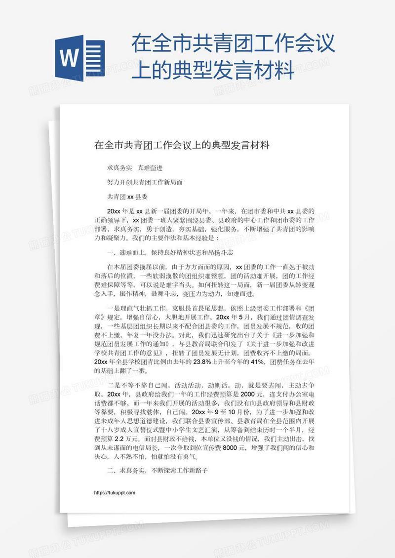 在全市共青团工作会议上的典型发言材料