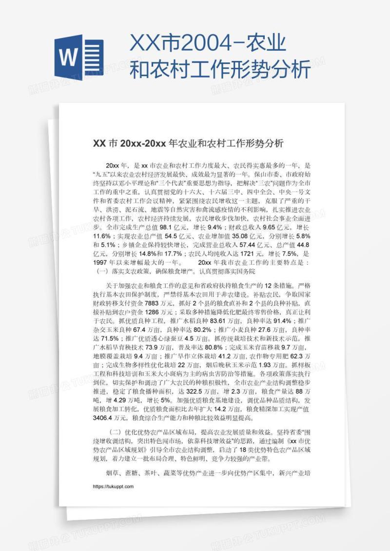 XX市2004-农业和农村工作形势分析