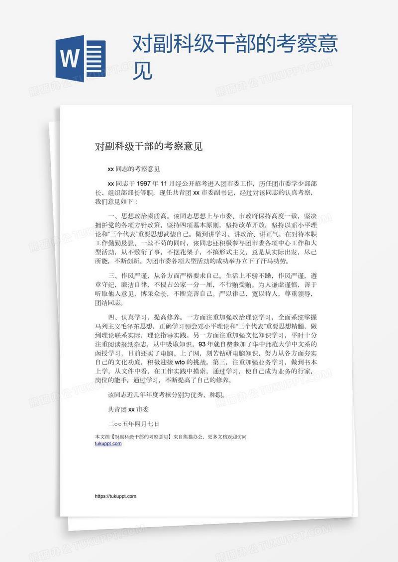 对副科级干部的考察意见