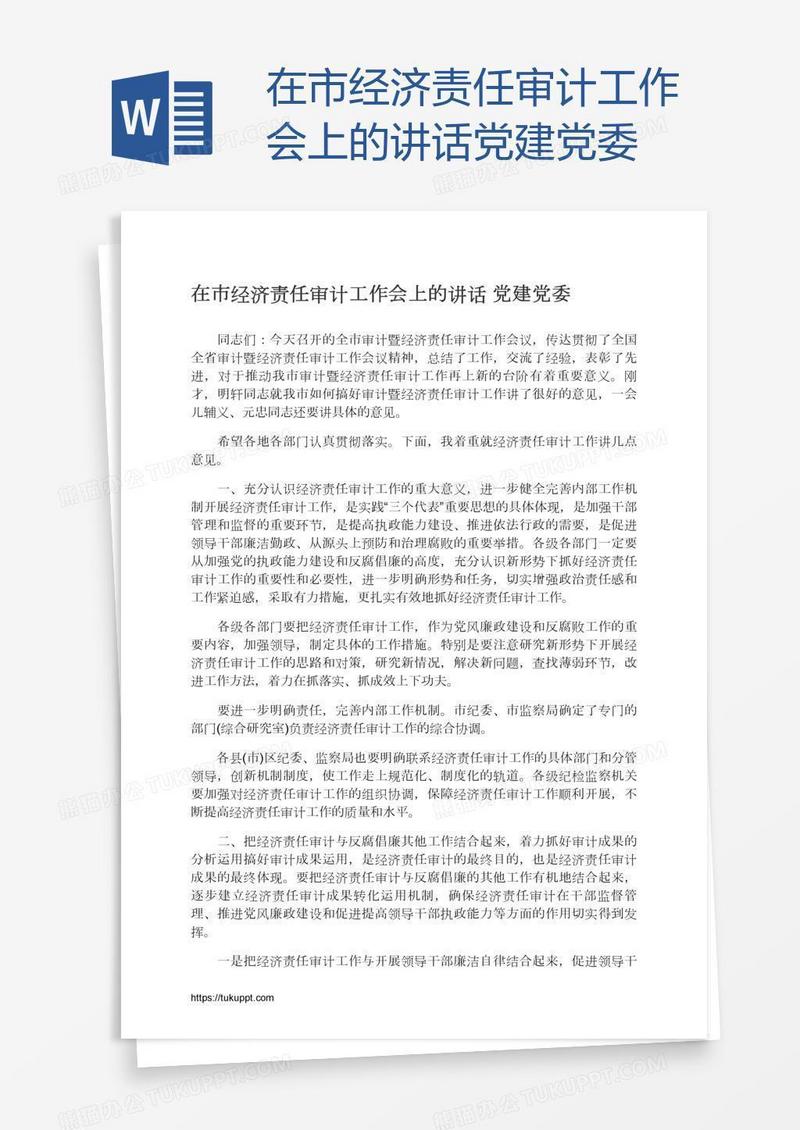 在市经济责任审计工作会上的讲话党建党委