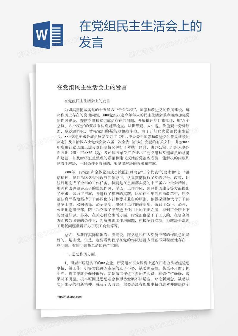 在党组民主生活会上的发言