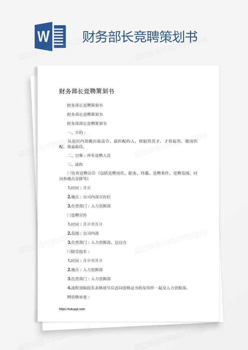 财务部长竞聘策划书