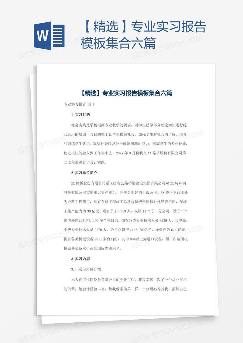 【精选】专业实习报告模板集合六篇