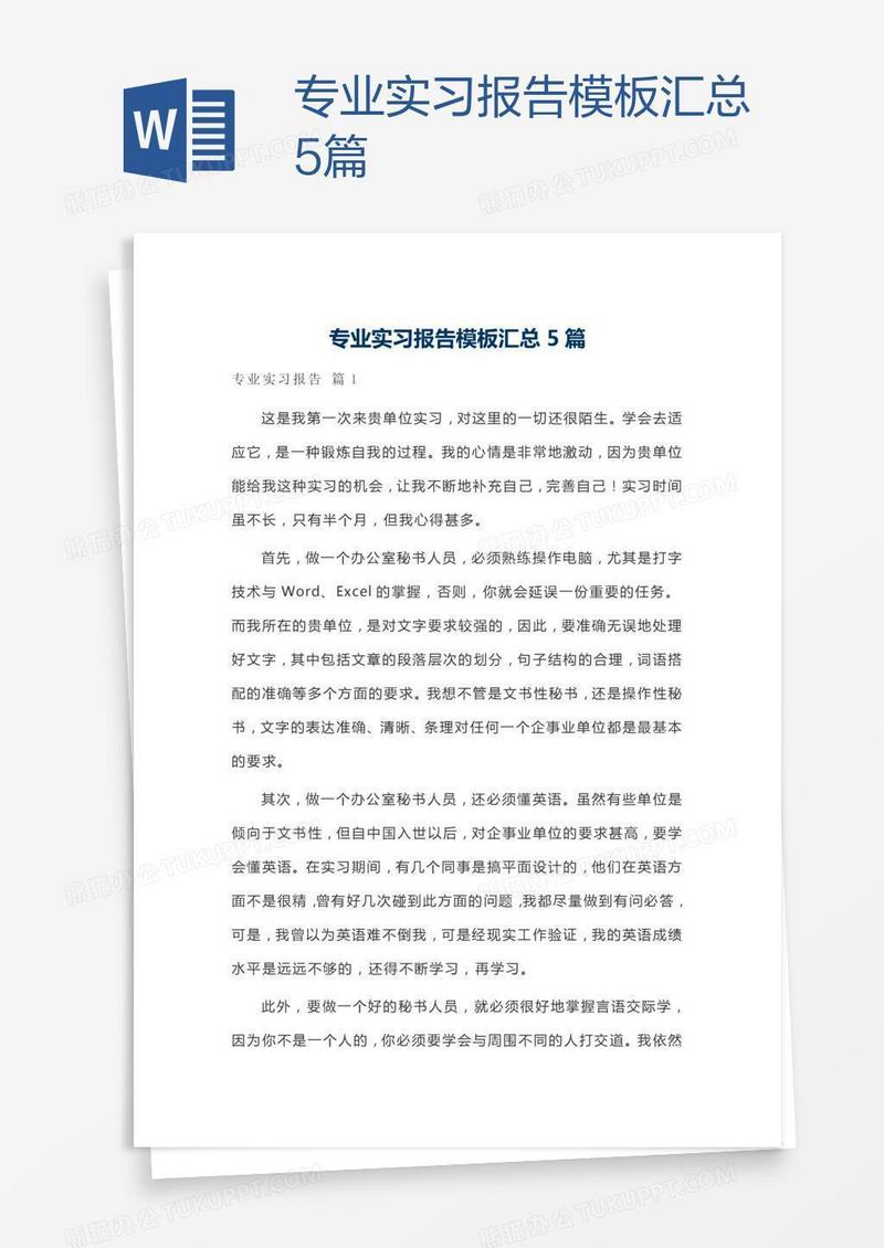 专业实习报告模板汇总5篇