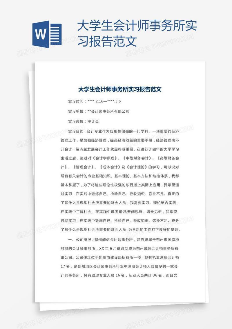 大学生会计师事务所实习报告范文
