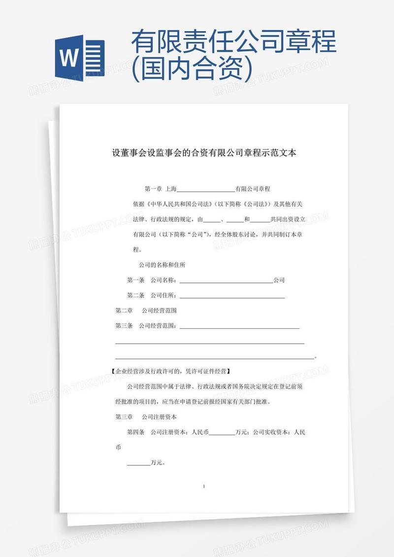 有限责任公司章程(国内合资)