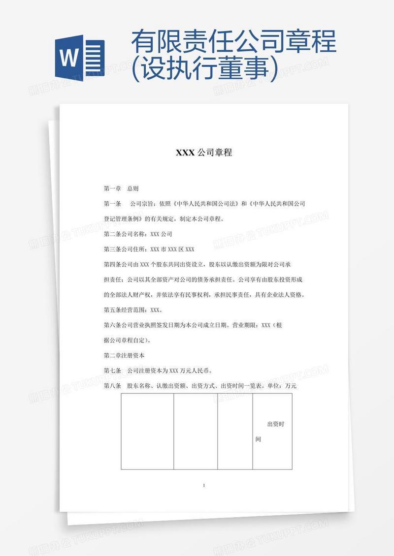 有限责任公司章程(设执行董事)