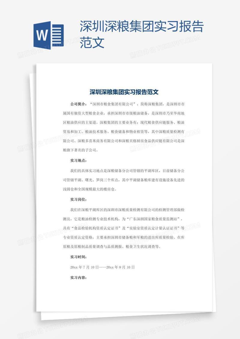 深圳深粮集团实习报告范文