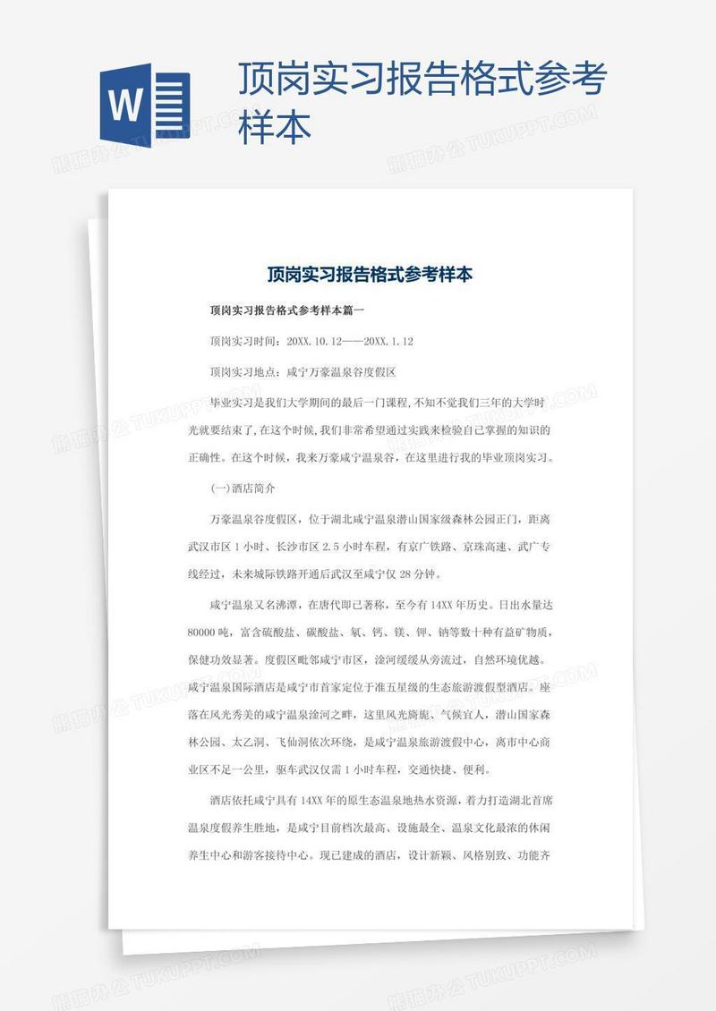顶岗实习报告格式参考样本