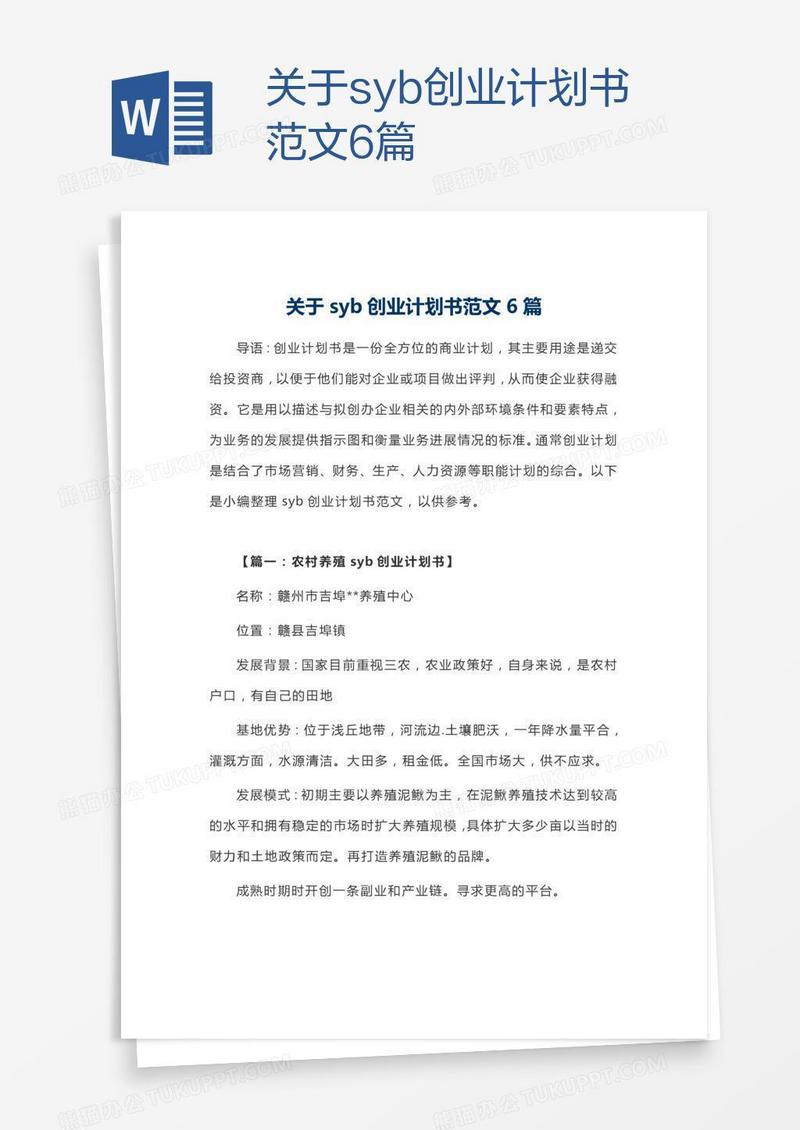 关于syb创业计划书范文6篇