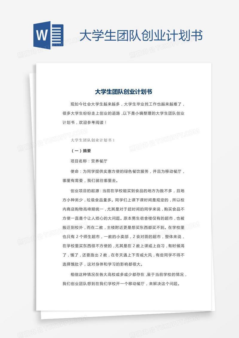 大学生团队创业计划书