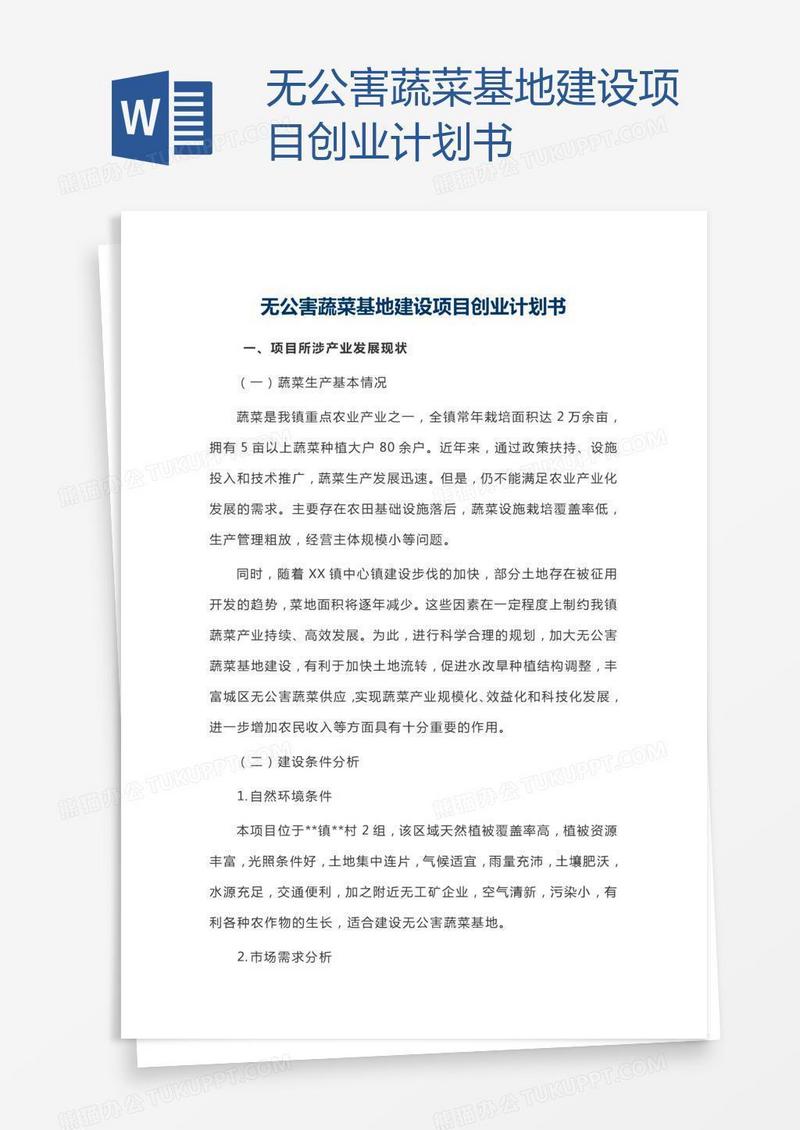 无公害蔬菜基地建设项目创业计划书