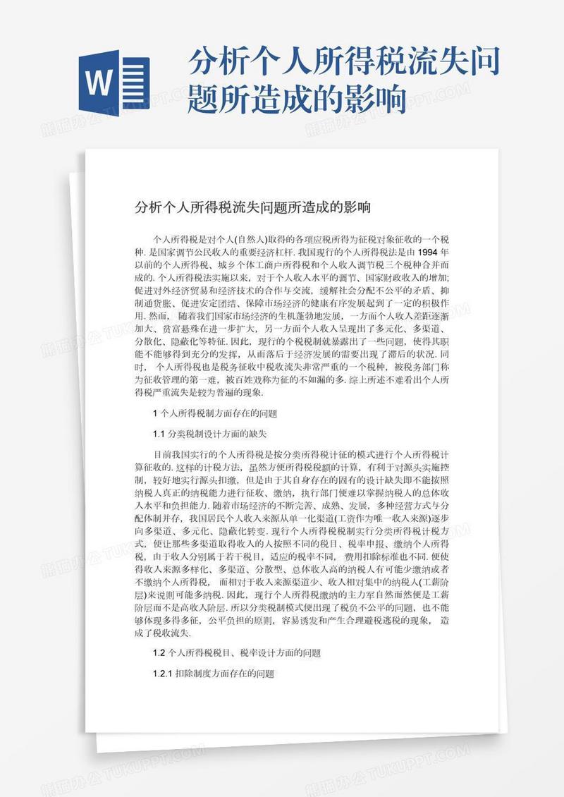 分析个人所得税流失问题所造成的影响