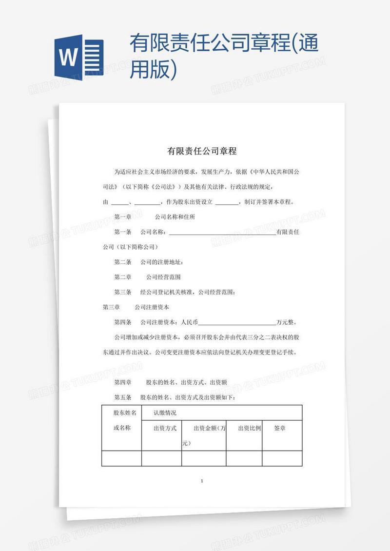 有限责任公司章程(通用版)
