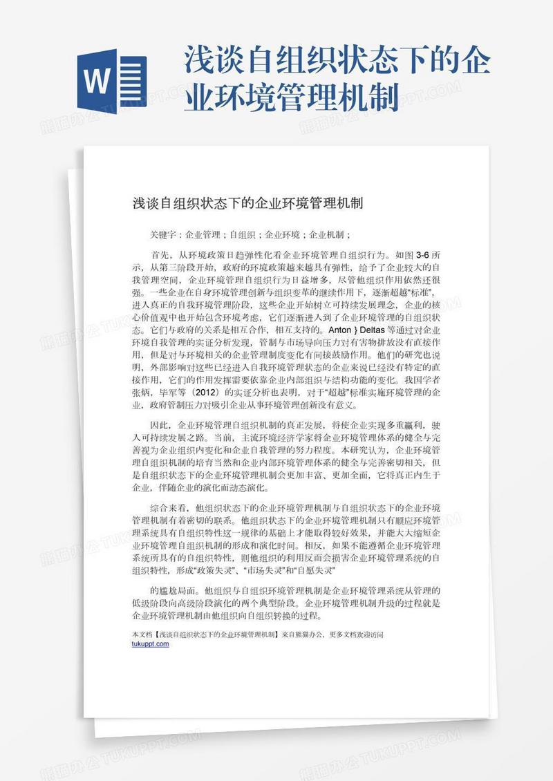浅谈自组织状态下的企业环境管理机制