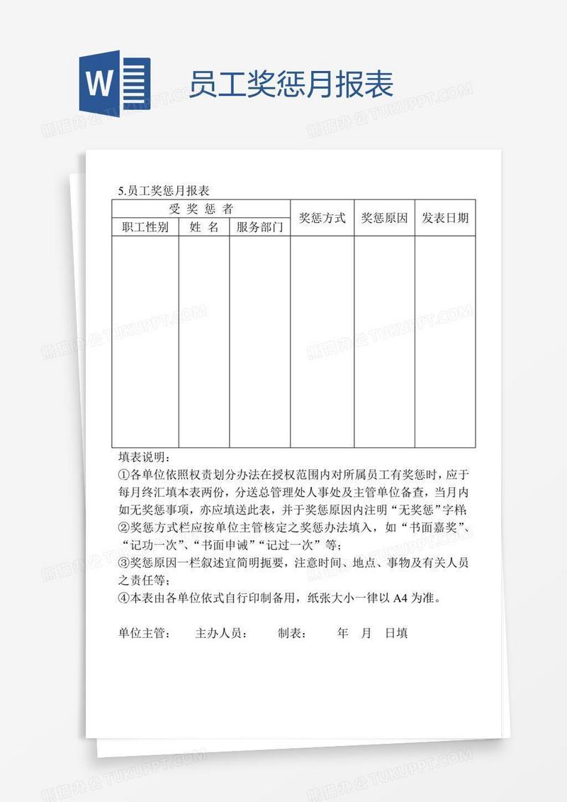 员工奖惩月报表