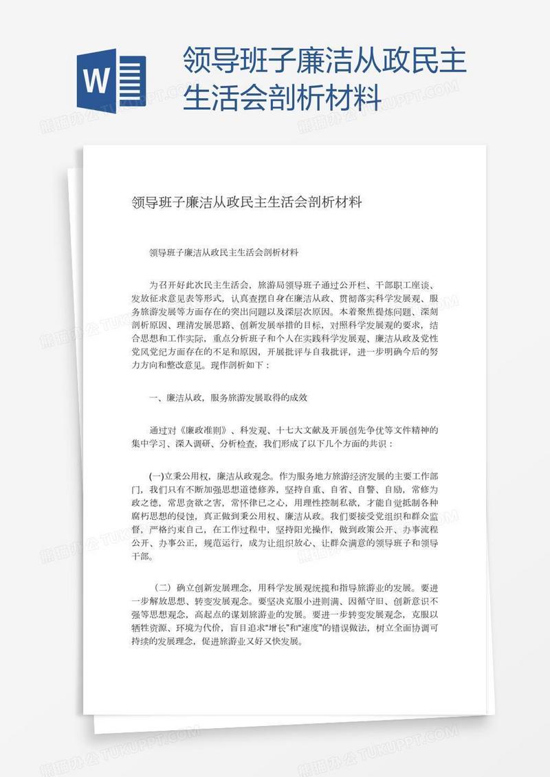 领导班子廉洁从政民主生活会剖析材料