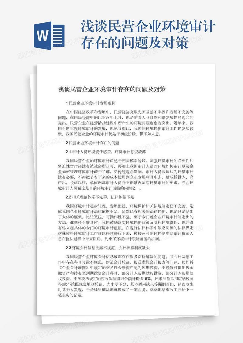 浅谈民营企业环境审计存在的问题及对策